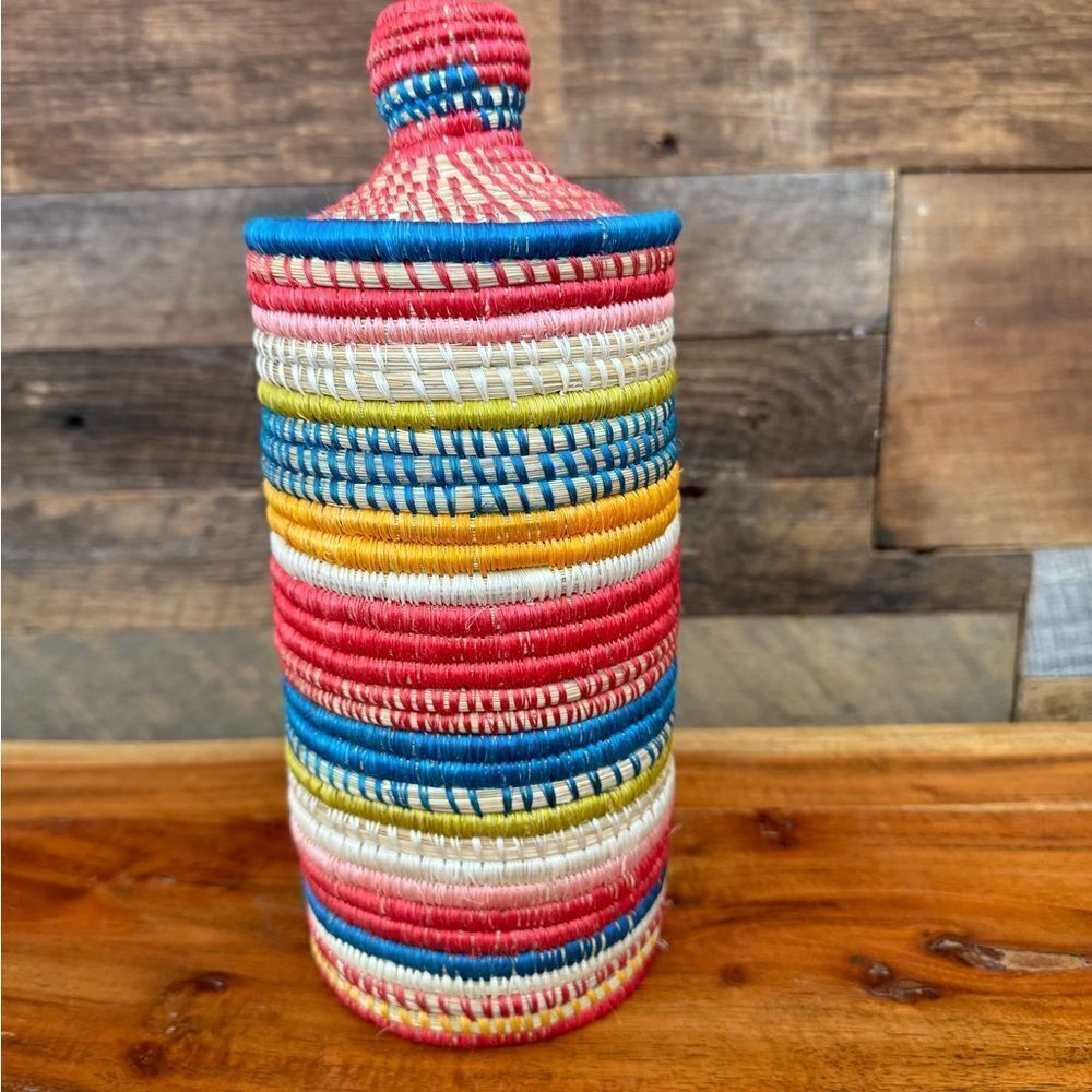Colorful Woven Basket with Lid